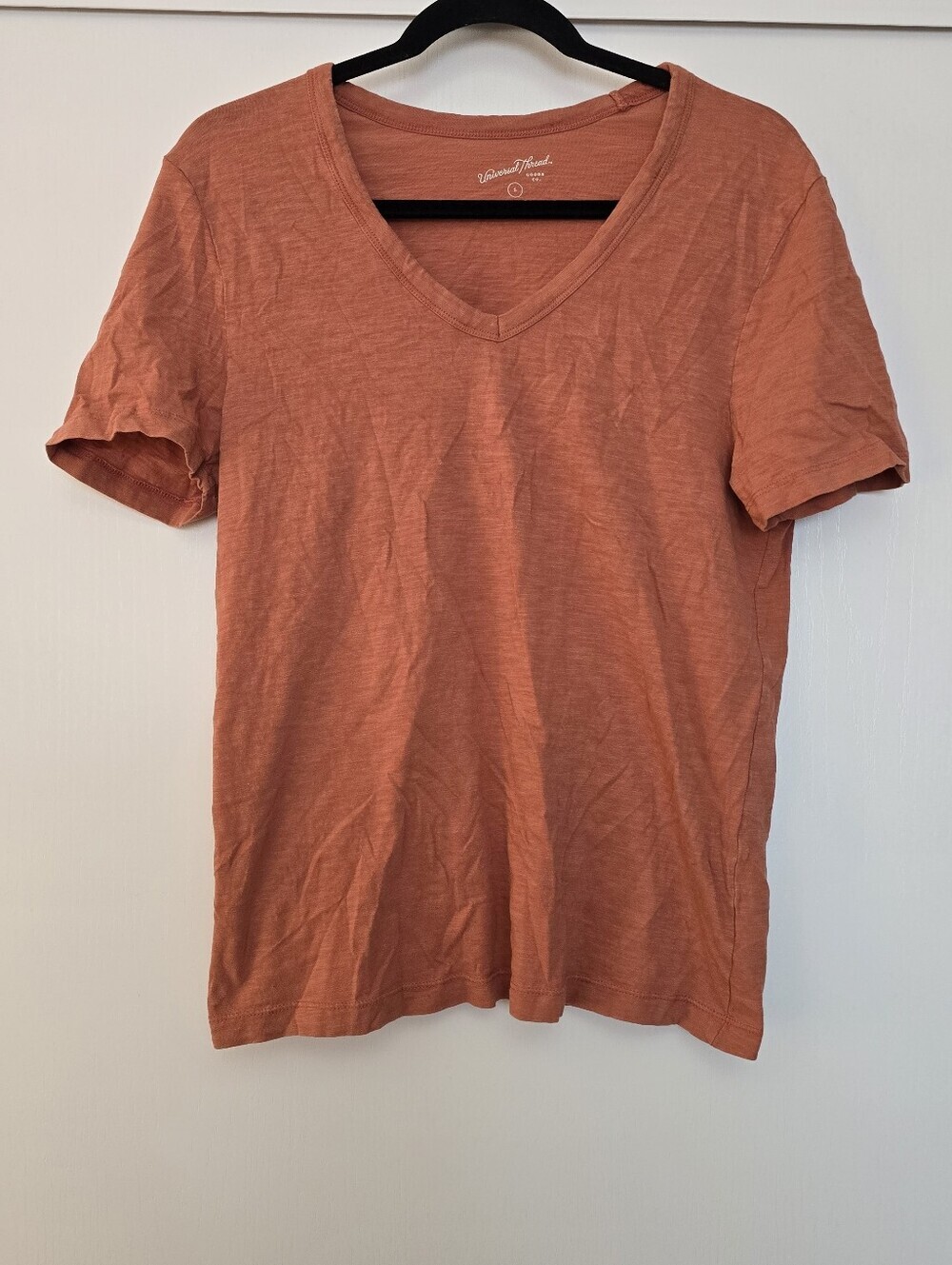 Universal Thread - Orange-Pink 100% Cotton Lightweight Short-Sleeve V-Neck Top